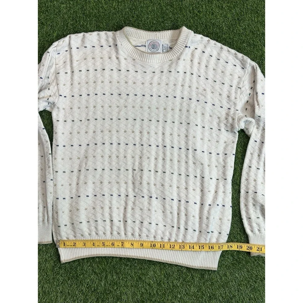 Vintage Care Isle Knitters Sweater Men Small White Geometric Grandpa‎ Knit 80s